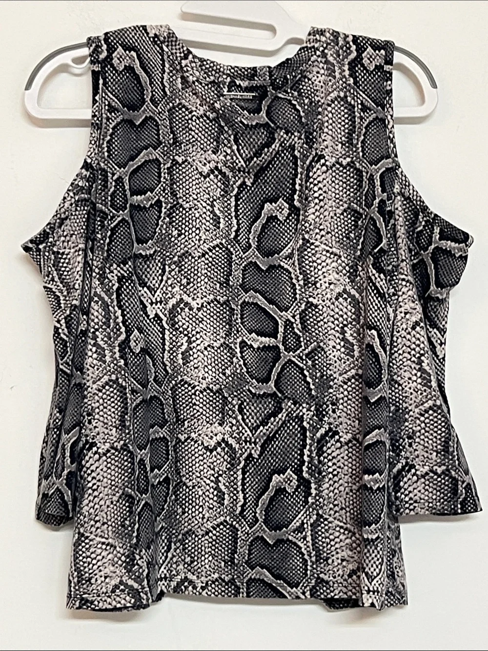 🌞 Michael Kors Black &Gray Snake Print Cold-Shoulder Twist Top Women size XL